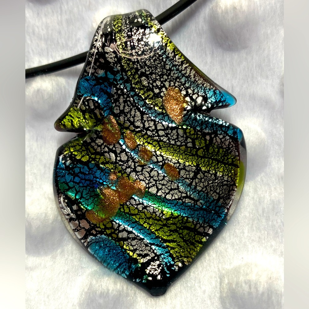 Retro Glass pendant on black cord